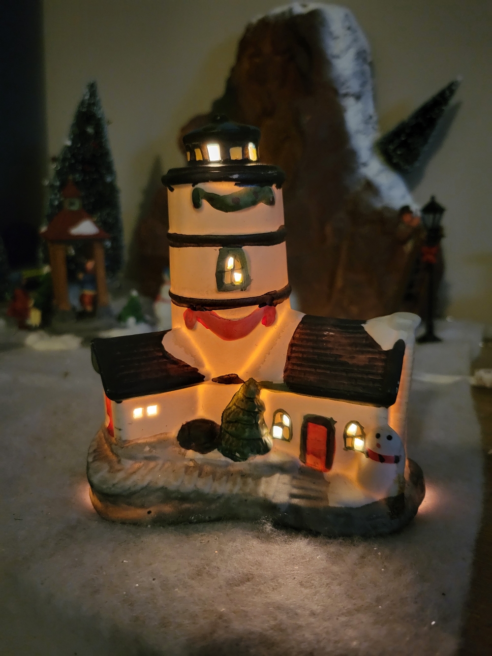 Vintage Ceramic Christmas Village Lighthouse – Lighted Holiday Decor, ~5.5"
